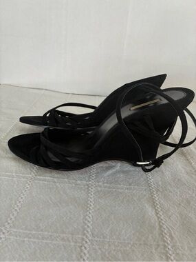 Y2K MAX STUDIO suede skinny wedge heels leather sole 8.5